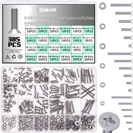 Zmbroll Flat Head Machine Screws #4-40#6-32#8-32 Stainless Steel Nuts Bolts Washers Assortment Kit Phillips Fasteners Flat Countersunk Electricians Screw Nuts Kit Small Screws Mounting Screws