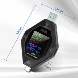 Fastsaw USB + Type-C 1.44 Inch LCD IPS Digital Display Multifunctional Tester DC3.6-32V 0.1-8A Voltage and Current Meter Supports QC, PD and Other Fast Charging Protocols