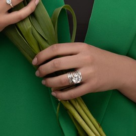 925 Sterling Silver Ring with 12mm Cushion Cubic Zirconia - CTTW 13.2 Prong & Facet Cut Vintage Design - Hypoallergenic, Nickel & Lead-free - Artisan Handcrafted Designer Collection - White