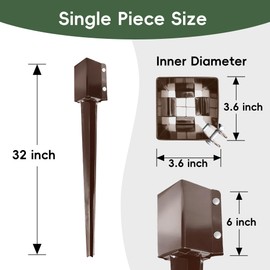 ARIFARO Fence Post Anchor Ground Spike Heavy Duty Metal Black Powder Coated Fence Stakes Post, 4x4 inch(3.5 x3.5 inch Inner) Pack of 4 (Brown, 32 inch)
