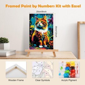 MOGTAA Katze Malen Nach Zahlen Erwachsene mit Rahmen, Blume Malen Nach Zahlen Mit Holzstaffelei, DIY Tiere Ölgemälde Leinwand Set Acrylic Malerei Bilder für Home Dekor, 20x30cm