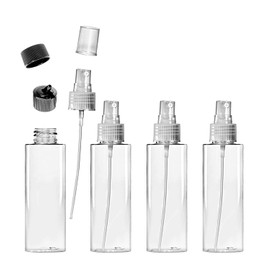 VViViD Empty Clear Plastic BPA-Free 4 Ounce Spray Bottles w/Twist Cap, Mist Spray Cap & Flip Spout Cap (4 pack)