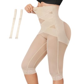 RDSIANE Capri Leggings for Women Tummy Control Shapewear Pants Thigh Slimmer Butt Lifting Leggings With Straps - Beige,X-Large