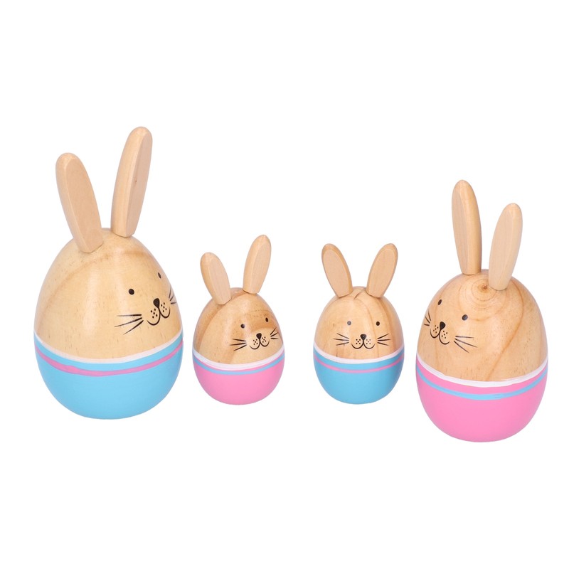 Wood Rabbit Family Figures Handcraft Decoration Ornament for Living Room