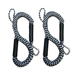 Pactrade Marine Boat Pontoon Kayak PWC Jet Ski Bungee Dock Line Mooring Rope 4'-5.5' with SS316 Snap Hook Salt and Fresh Water Use 2 Pack (Black & White)