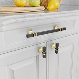 Asidrama 10 Pack Single Hole Center Matte Black and Gold Kitchen Cabinet Knobs, Cabinet Knobs Kitchen Cabinet Hardware for Cupboard Drawer Knobs