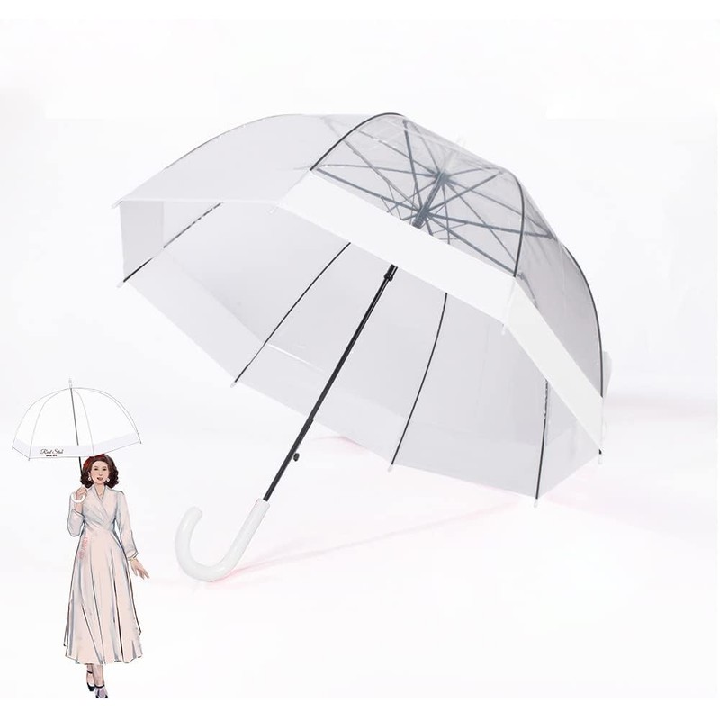 ThreeH Clear Bubble Umbrella Easy Grip Handle Sturdy Plastic Transparent