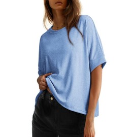 Dokotoo Women's Tops for Women 2025 Loose Oversized Basic Tee Comfortable Soft Fabric Flattering Fit - Womenswear:_Dusk Blue_XL