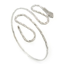 Avalaya Egyptian Style Hammered Snake Upper Arm, Armlet Bracelet In Silver Plating - Adjustable
