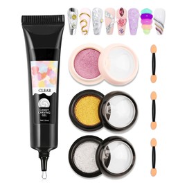 3D Nail Gel with Chrome Nail Powder Kit,Clear Sculpting Gel for Nail Art,Gold Sliver Champagne Metallic Effect Mirror Powder Set Nail Charms No Wipe Molding Gel for Nails Decoration Manicure Home DIY