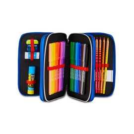 Seven Sonic Pencil Case for School with 3 Zips, Red, Triple Compartment with Pens, Pencils, Paints, Accessories Backpack, Primary Schools, Kids, Red, Modern