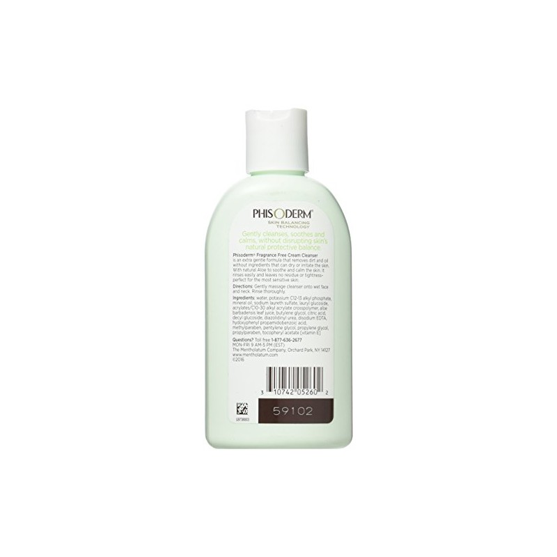 Phisoderm Fragrance Free Cream Cleanser for Sensitive Skin 6 oz