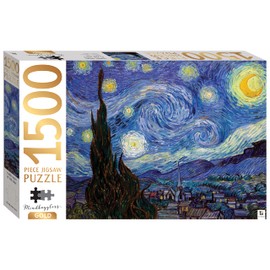 Mindbogglers Gold 1500-Piece Jigsaw Puzzle: Starry Night by Van Gogh - Jigsaws for Adults - Deluxe Jigsaw Puzzles - 33x26in - Intricate Puzzles - Advanced Jigsaws - Hobbies - Gold Foil Jigsaw Puzzles