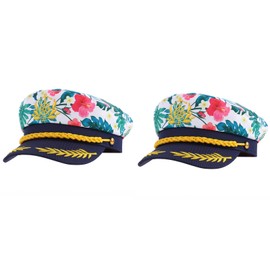 Erying 2PCS Tropical Sailor Captain Hat Flower Yacht Hat Boat Party Costume Headwear for Women Men