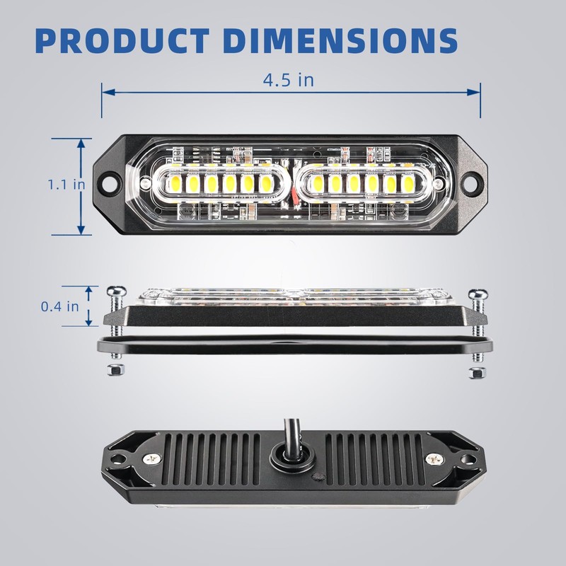 PKINGLAKE 8-Pcs 12 LED Sync Feature Emergency Strobe Grille Lights