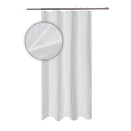 Small RV Shower Curtain Waffle Weave 36 x 64 Inches - 230GSM Heavy Fabric, Water Repellent, Washable, White, 36x64