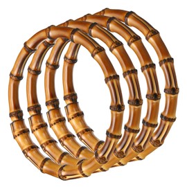 PATIKIL 5.9 Inch Bamboo Purse Handles, 4 Pcs Round Replacement Handmade Rings for Tote Bag Purse Making Decorations, Brown