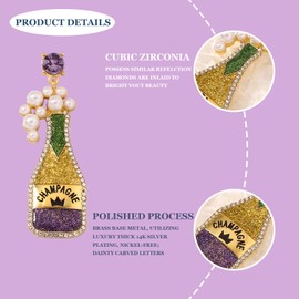 Mardi Gras Earrings for Women, Champagne Earrings Bohemian Tassel Earrings Purple Heart Drop Earrings Mardi Gras Beads Dangle Earrings Holiday Carnival Jewelry Gifts Accessories, Champagne Bottle