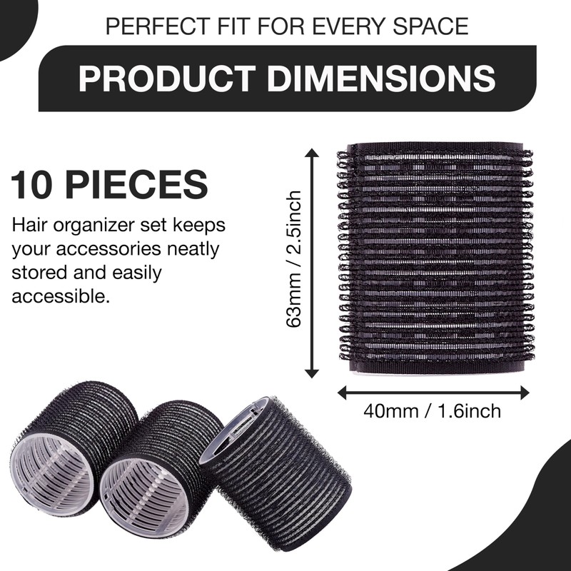 KHEERANA 10 Self Grip Black Hair Rollers Medium Curlers For
