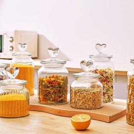 ECYC 650 ml Clear Glass Jar with Lovely Heart-Shaped Handle, Food Storage Jar, Perfect for Coffee Beans, Nuts, Cookies, Spices, Candy, Sugar, Tea