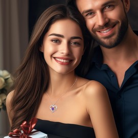 LOUISA SECRET Love Heart Birthstone Necklaces for Women 925 Sterling Silver Christmas's Day Gifts for Women Her Wife Girlfriend Mother Rose Gold Diamond Jewelry Anniversary Birthday Gifts