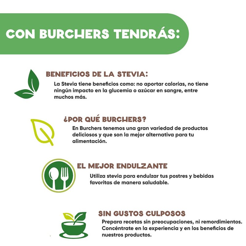 Edulcorante Natural, Stevia, Sin Calorias 800g - Burchers Natural