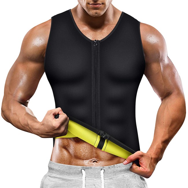 Cimkiz Mens Sauna Vest Waist Trainer Neoprene Tank Top Shapewear Shirt Workout Suit with Zip Yellow