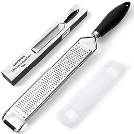 Rainspire Zester Grater with Handle, Lemon Zester Cheese Grater for Kitchen Stainless Steel, Parmesan Cheese Garlic Nutmeg Chocolate Fruits Vegetables Ginger Grater, Fine, Black