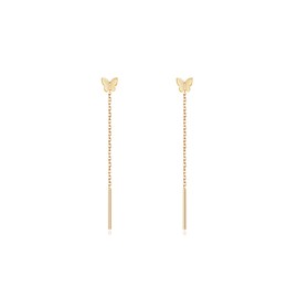 S.Leaf Threader Earrings Dangle Earrings Double Piercing Earrings Sterling Silver Thread Earrings for Women Heart Butterfly Earrings for Women (A_Butterfly_Gold)