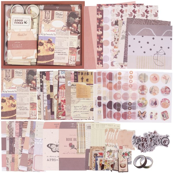 Scrapbooking Supplies Kit, Aesthetic Scrapbook Kit with A6 Grid Notebook,