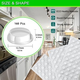 Furnigear Cabinet Bumpers Soft Self-Adhesive Clear Rubber Bumper- Cabinet Door pumpers dots Clear Cabinet stoppers Furniture Noise Reducing Silicone Rubber Bumper Extremely Durable(160Pcs)