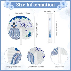 CroBlissful 50 Sets Quinceanera Favors for Guests Thank You Folding Paper Fan with Card Handheld Fans with Princess Design Gifts Sweet 15 Party Supplies for Birthday Mis Quince Anos Celebration (Blue)