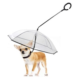 LESYPET Dog Umbrella for Small Dogs, Clear Puppy Umbrella with Adjustable Rope Leash for Rainy Walking, 27'' Diameter