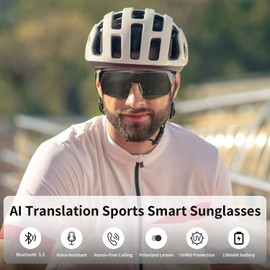 GenXenon Cycling AI Smart Glasses for Men Women, AI Translator Powered by ChatGPT, Support 160+ Languages, Bluetooth Running Sunglasses with Polarized Lenses for Sports Outdoor Activities（Siliver）