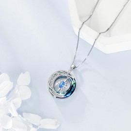 URONE Moon and Star Necklace 925 Sterling Silver Celtic Pendant Crystal Jewelry Gifts for Women