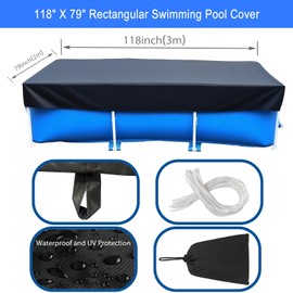10 x 6Ft Rectangular Pool Cover for Above Ground Pool, Heavy-Duty Waterproof Dustproof Solar Cover, Winter Pool Cover, 118 in x 79 in Swimming Pool Cover, Strong Tear Resistant and Fade Resistant