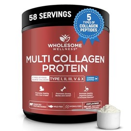 Wholesome Wellness Premium Multi Collagen Peptides Protein Powder for Women and Men, 5 Types of Hydrolyzed Collagen, Grass-Fed, Non-GMO & Unflavored, 