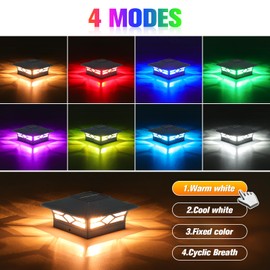 VOLISUN Solar Post Cap Light Outdoor Waterproof: RGB Color Changing - Solar Fence Cap Flashing Lights 4Pack Black for 4x4 5x5 6x6 Wooden Vinyl Post