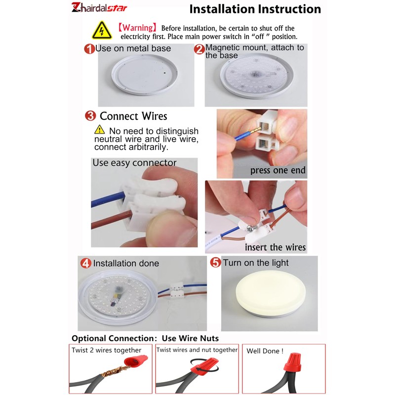 Zhairdalstar 24W LED Flush Mount Ceiling Fan Ring Light Kit