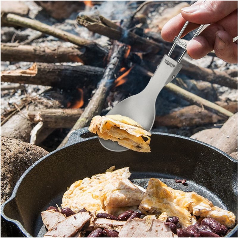 TITECOUGO Titanium Folding Spoon Camping Titanium Reusable Multitool Lightweight Camp
