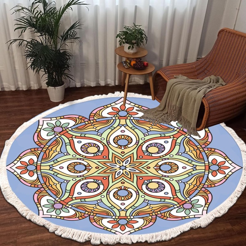 Terafeels Garden Rug 3Ft Round Area Rug Soft Chic Bohemian