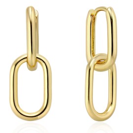 WOZNU Earrings Silver 925 Hanging Double Hoop Earrings with Pendant for Women Girls 14k Gold-Plated Geometry Earrings Small Silver 925 Hoop Earrings Pendant Hanging Drop Earrings, Titanium