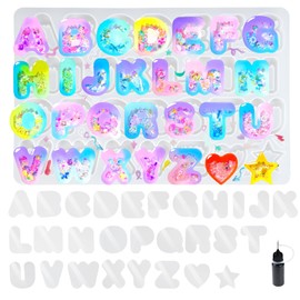Juego de 58 moldes de resina del alfabeto Kawaii para llavero con dije de silicona, paquete de 58 bandejas de silicona, con punta de precisión, aplicador de botellas