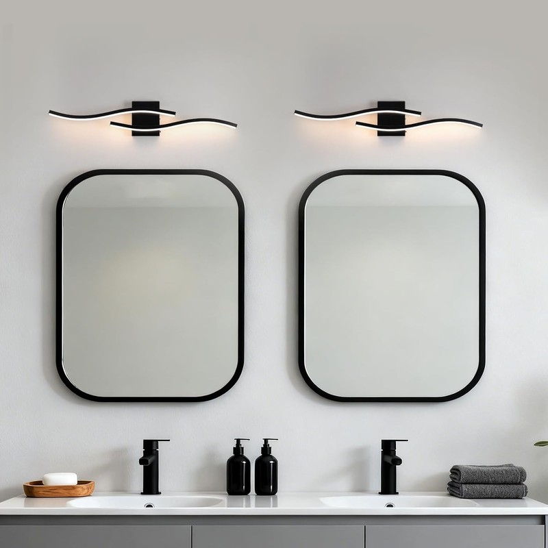 Black Curved Bathroom Vanity Light Fixture Over Mirror, 31.5 inch