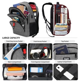 Skaypibs School Backpack for Boys Teens, Backpack for Men Women, 15.6 Inch Laptop Backpacks with USB Port, Water Resistent book bag, Work College Student Bookbag, back pack, Grey