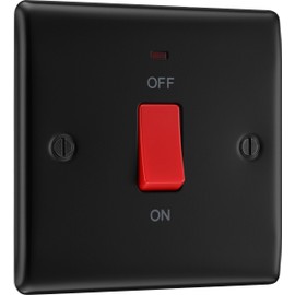 BG Electrical Cooker Control Switch Unit with LED Power Indicator, Single Plate, Double Pole, Nexus Metal, Matt Black, 45A, NFB74