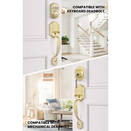 Goldenwarm Front Door Handle, Gold Door Handle Exterior No Lock