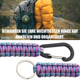 CGEAMDY Pack of 2 Paracord Keyrings, Paracord Key Chain, Carabiner, Lanyard with Carabiner Braided Lanyard (Blue and Purple Camouflage)