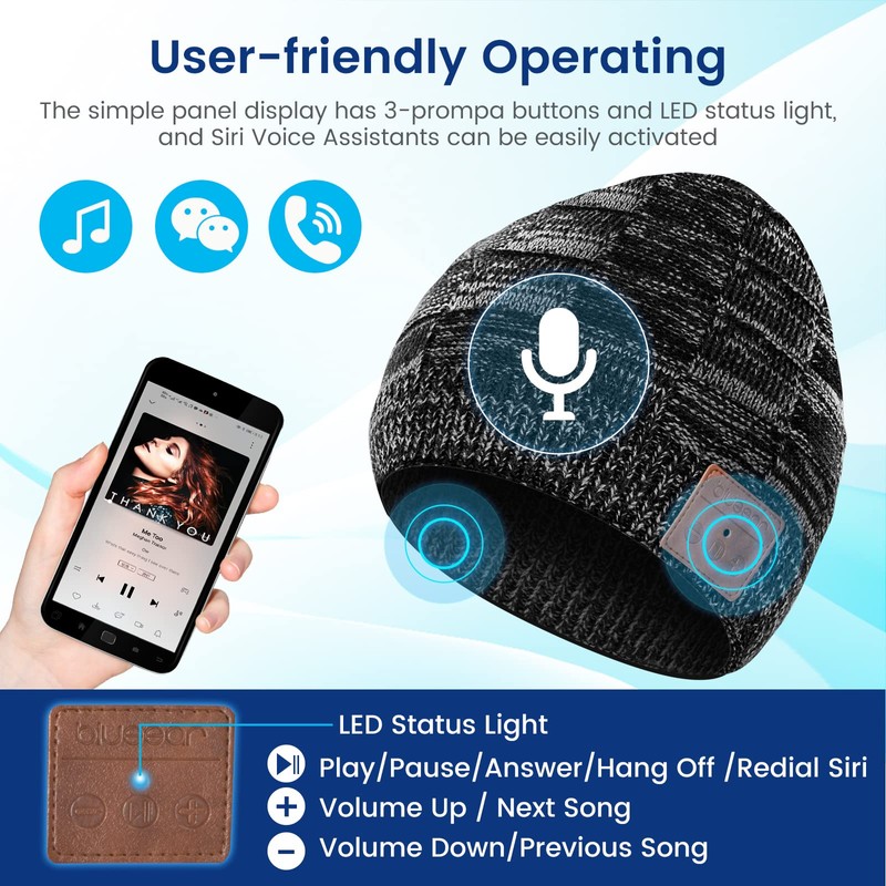 blueear Beanie Hat Bluetooth 5.2 Headphone Wireless Winter Knit Hats