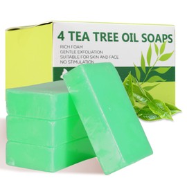 Princess Belle Tea Tree Oil Bar Soap, Tea Tree Oil Soap for Exfoliating, Gently Cleaning and Moisturizing for Face and Body Gently Cleaning, 4 Pack